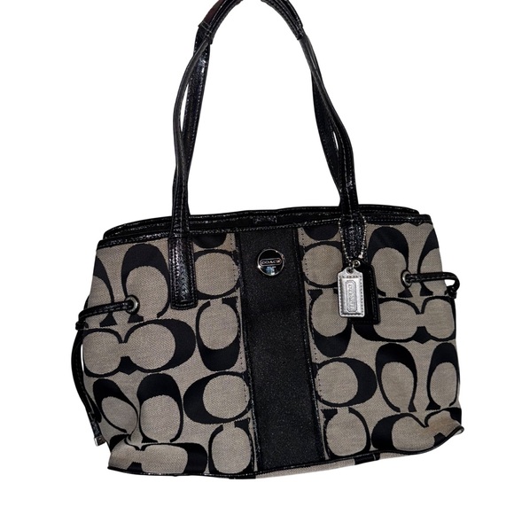 Coach Black and Tan Signature Tote - Picture 1 of 8